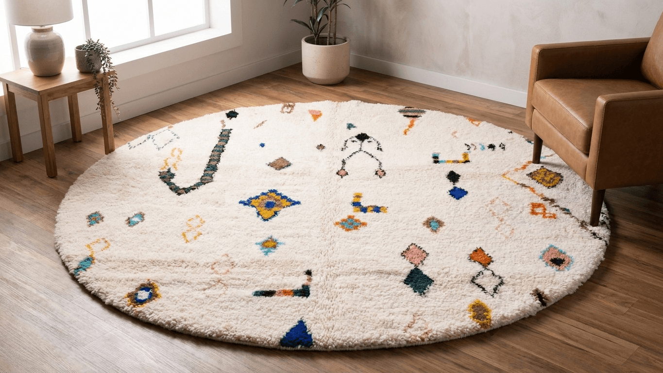 Ivory Diamond Round Beni Ourain Rug