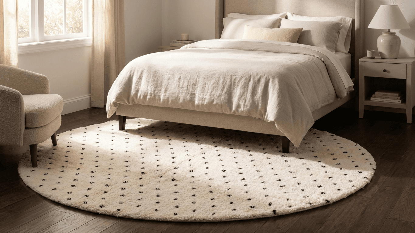 Ivory Speckled Round Beni Ourain Rug