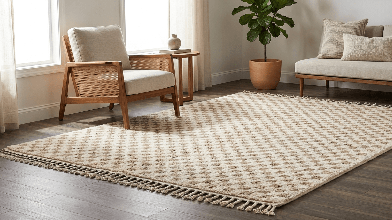 Handmade Wool Rug Beni Ourain  Boho Living Room Decor