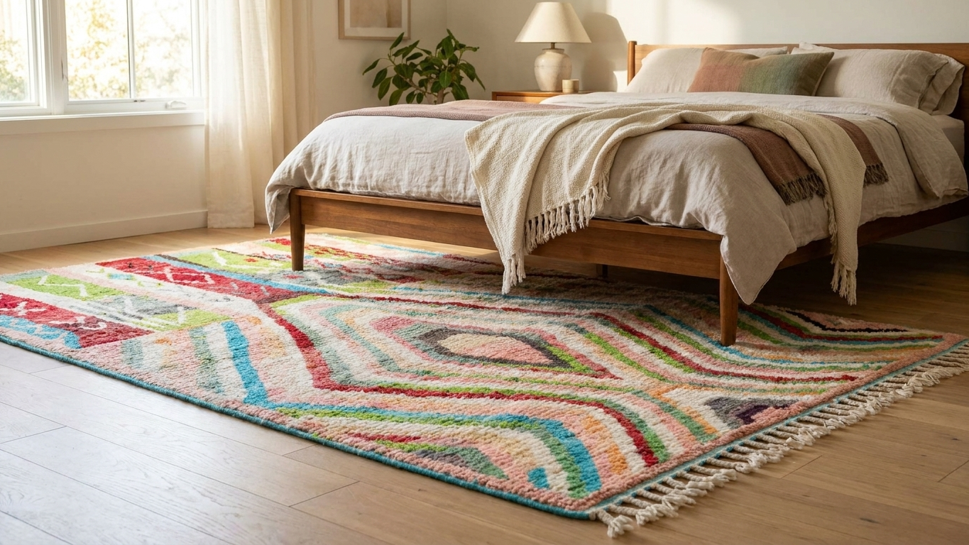 Handmade Boujad Wool Rug Custom Size Boho Decor Living Room