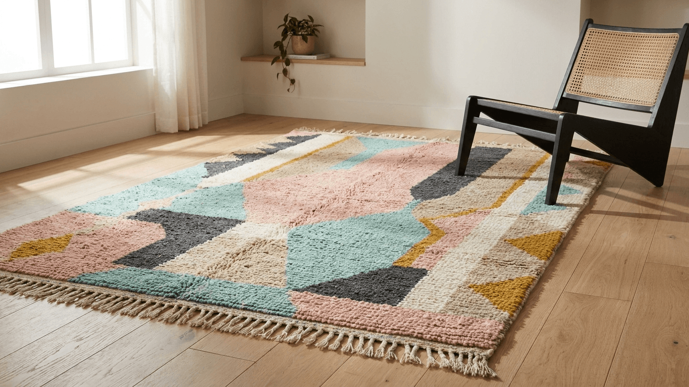 Handmade Wool Boujad Rug, Custom Size Boho Bedroom Decor