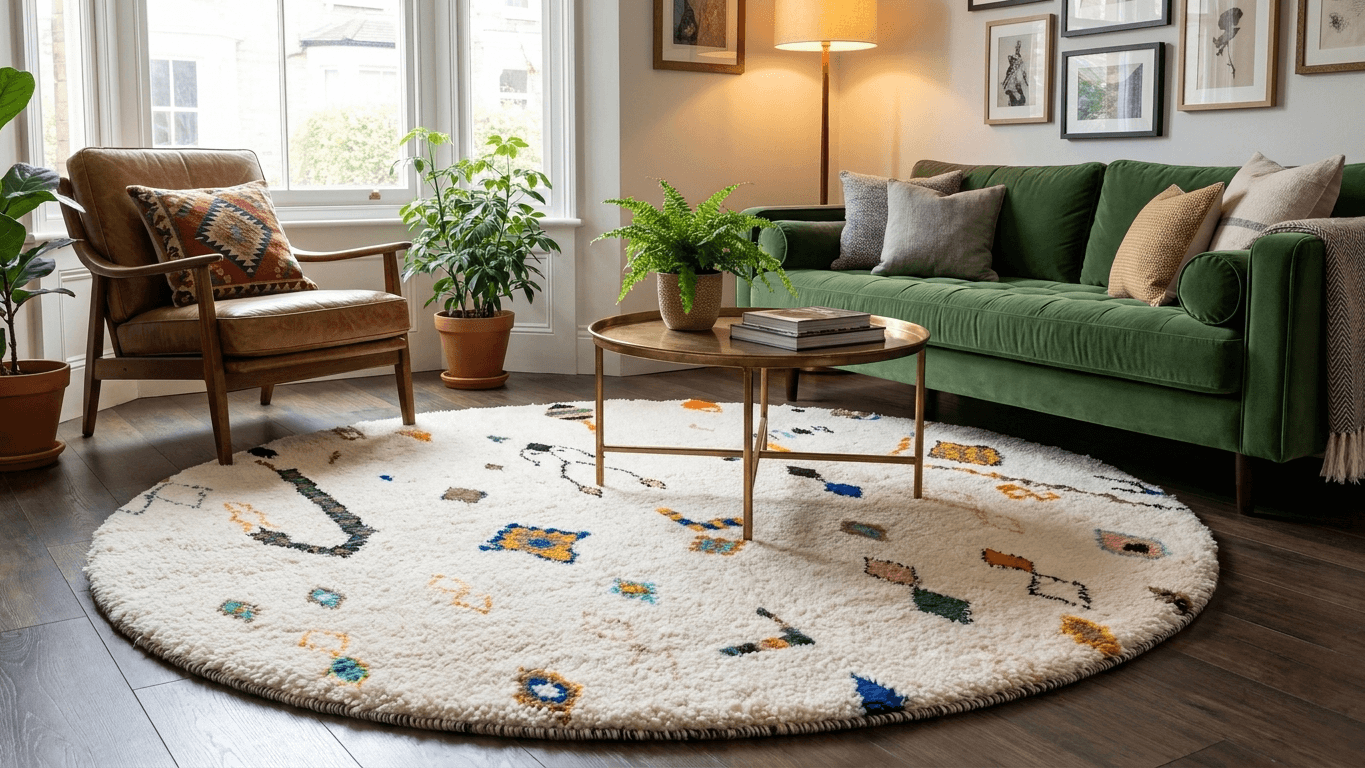 Ivory Diamond Round Beni Ourain Rug