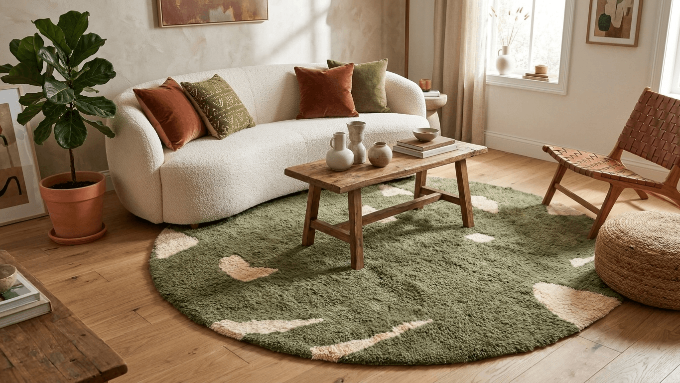 Handmade Wool Rug Beni Mrirt Boho Style Living Room Custom Size