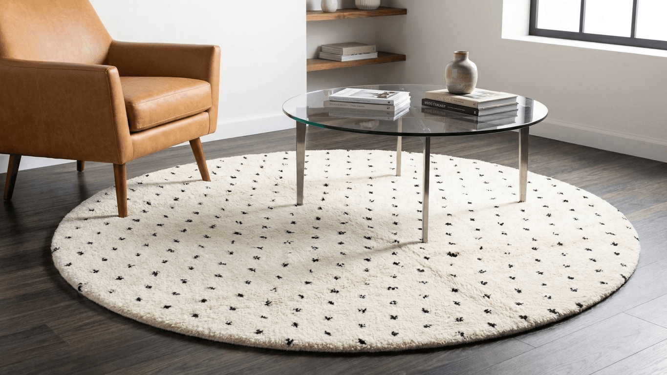 Ivory Speckled Round Beni Ourain Rug