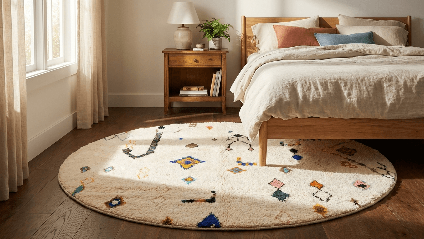 Ivory Diamond Round Beni Ourain Rug