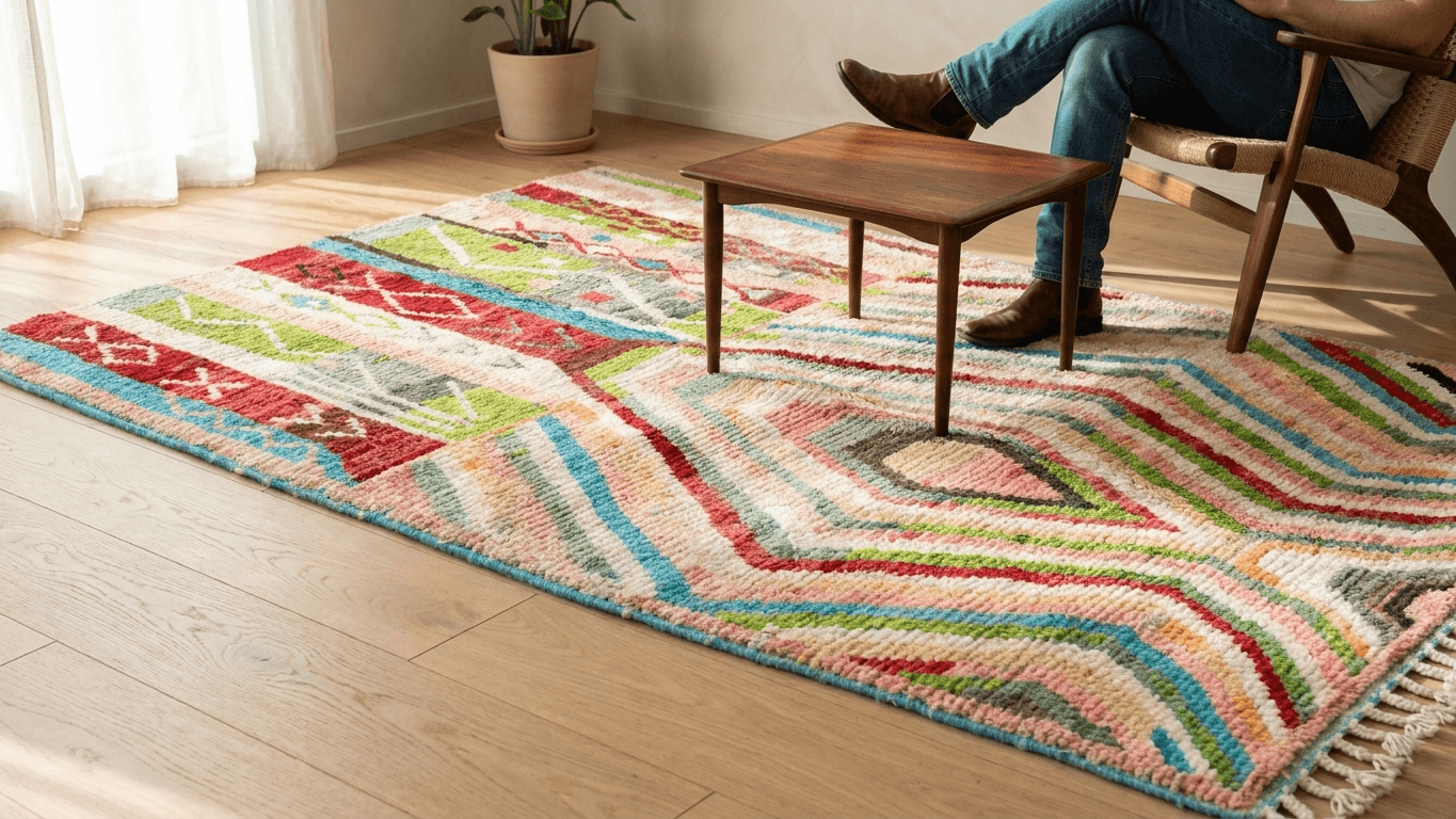 Handmade Boujad Wool Rug Custom Size Boho Decor Living Room