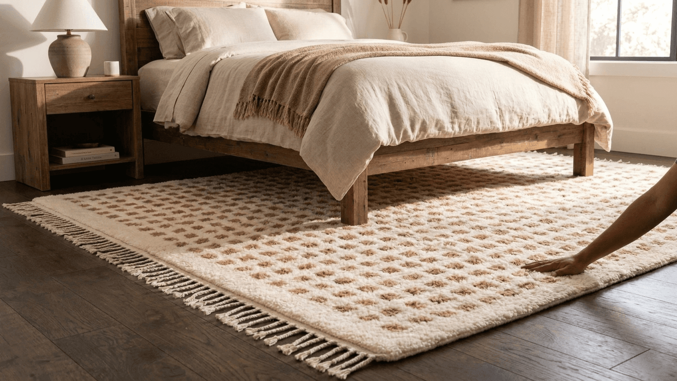 Handmade Wool Rug Beni Ourain  Boho Living Room Decor