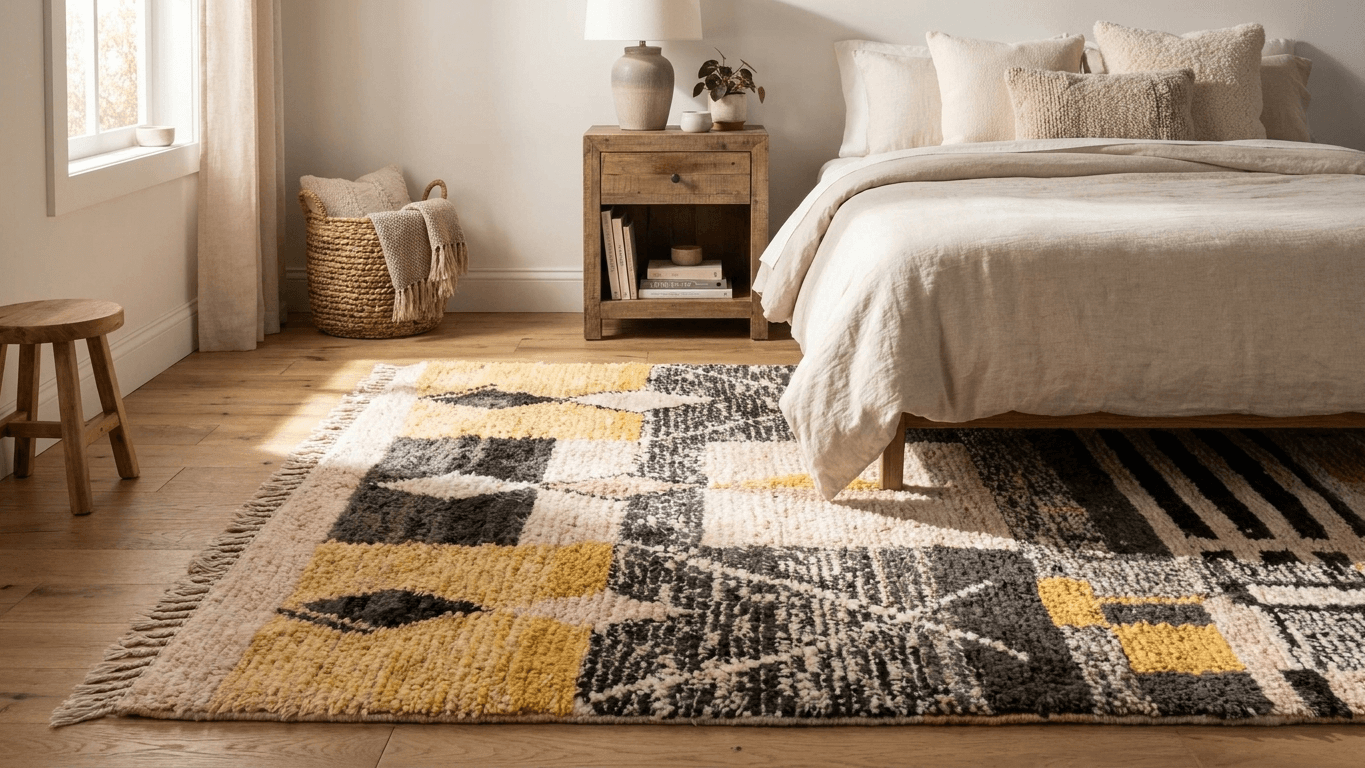 Handmade Wool Boujad Rug Custom Size Boho Living Room