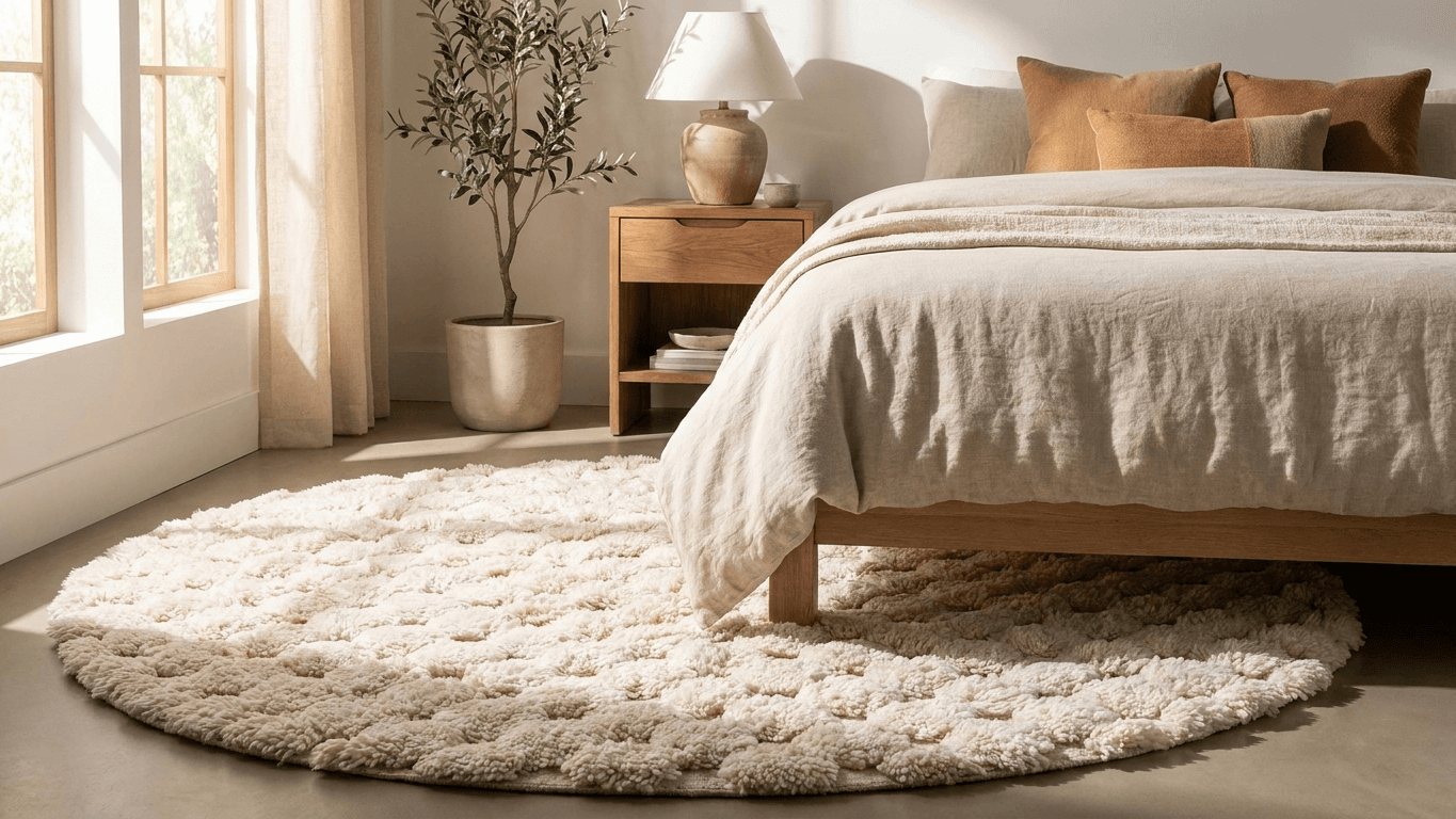 Ivory Textured Round Beni Ourain Rug
