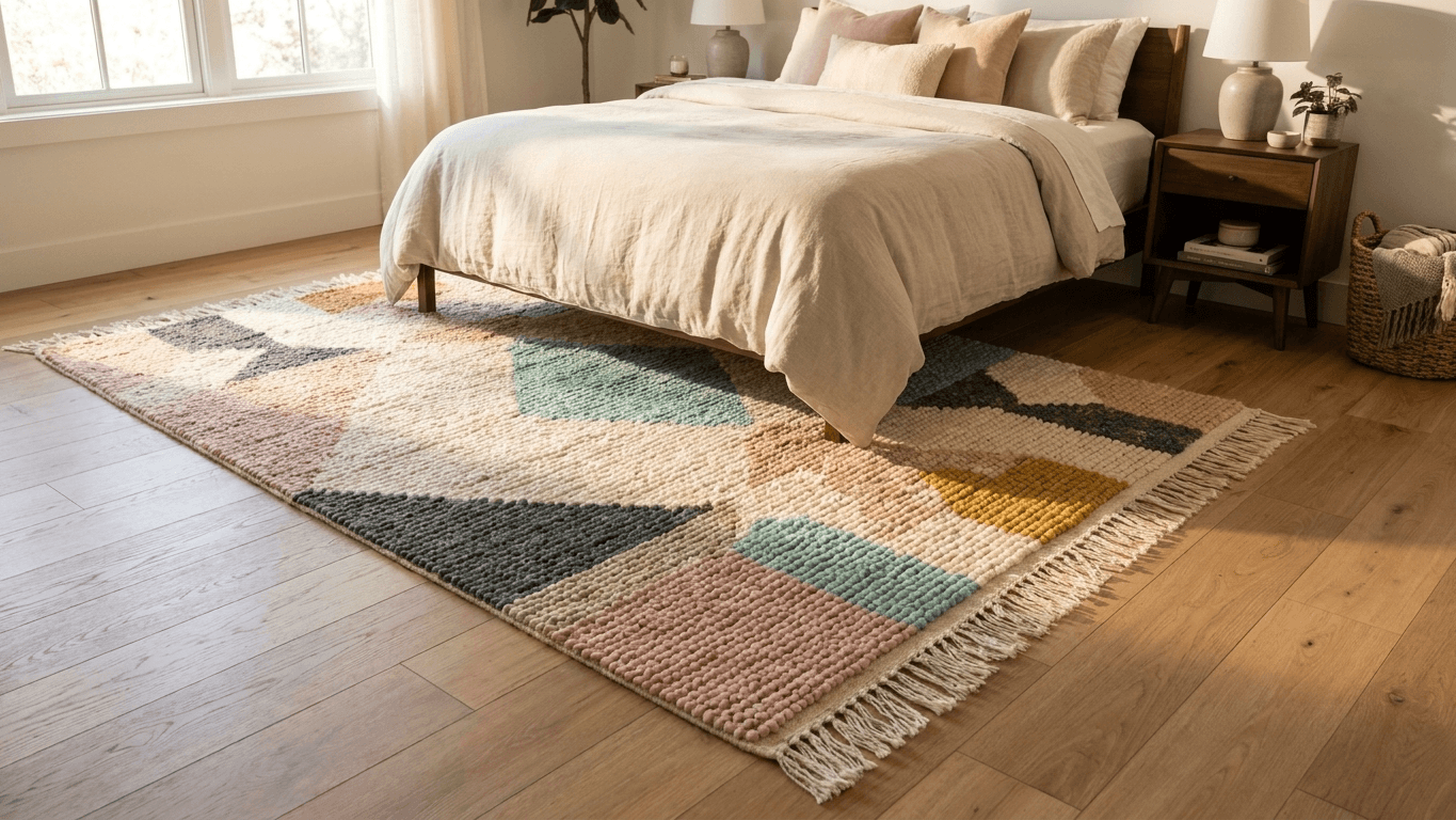 Handmade Wool Boujad Rug, Custom Size Boho Bedroom Decor