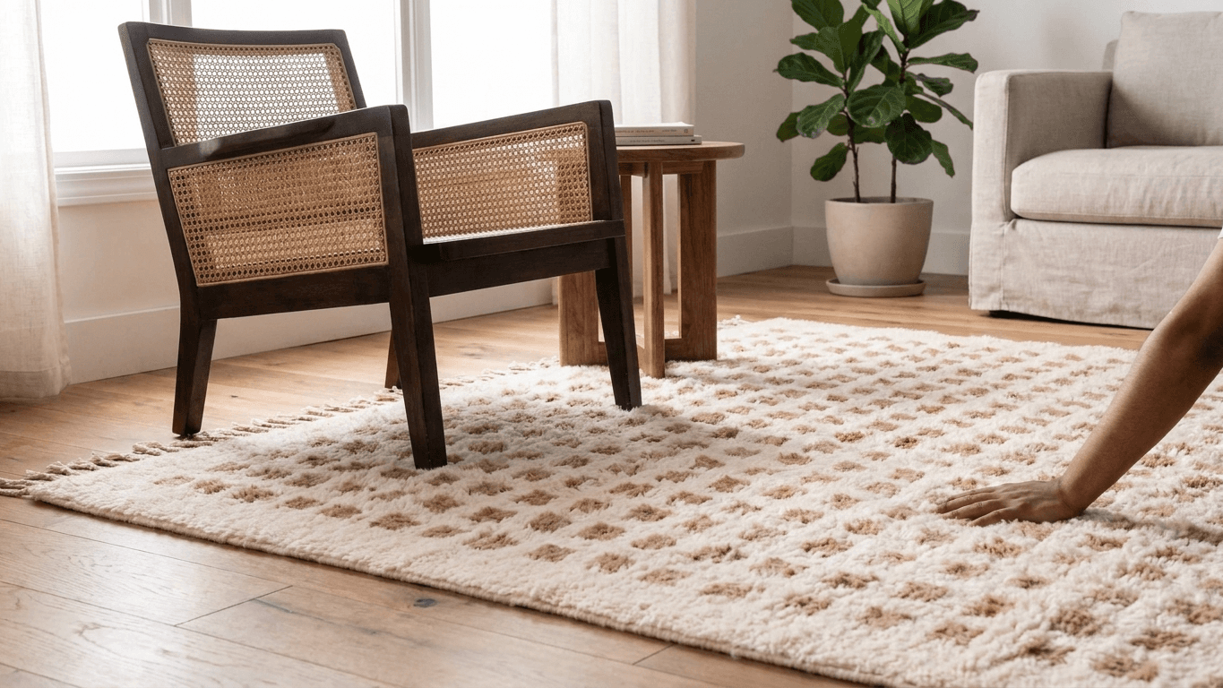Handmade Wool Rug Beni Ourain  Boho Living Room Decor