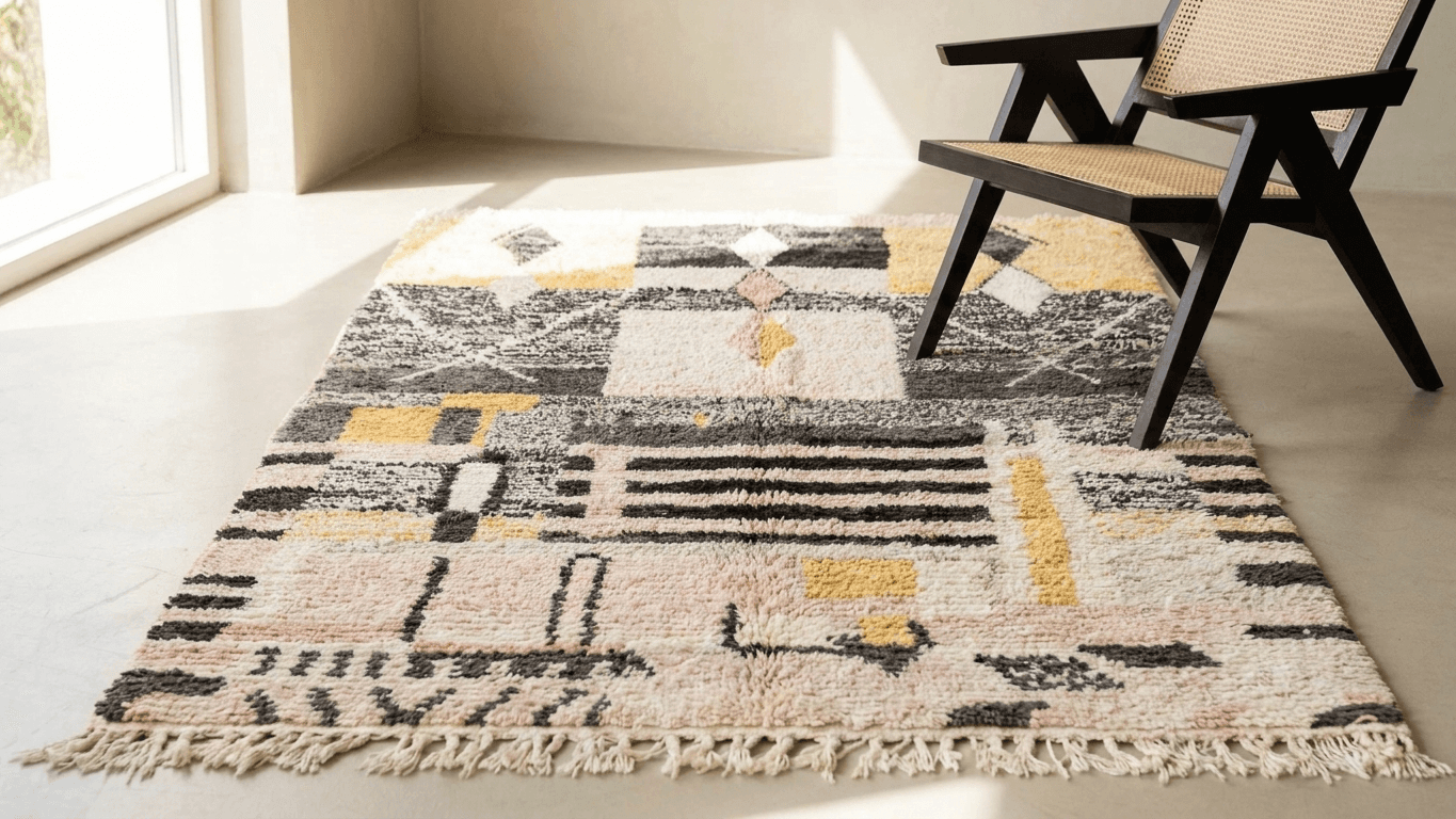 Handmade Wool Boujad Rug Custom Size Boho Living Room