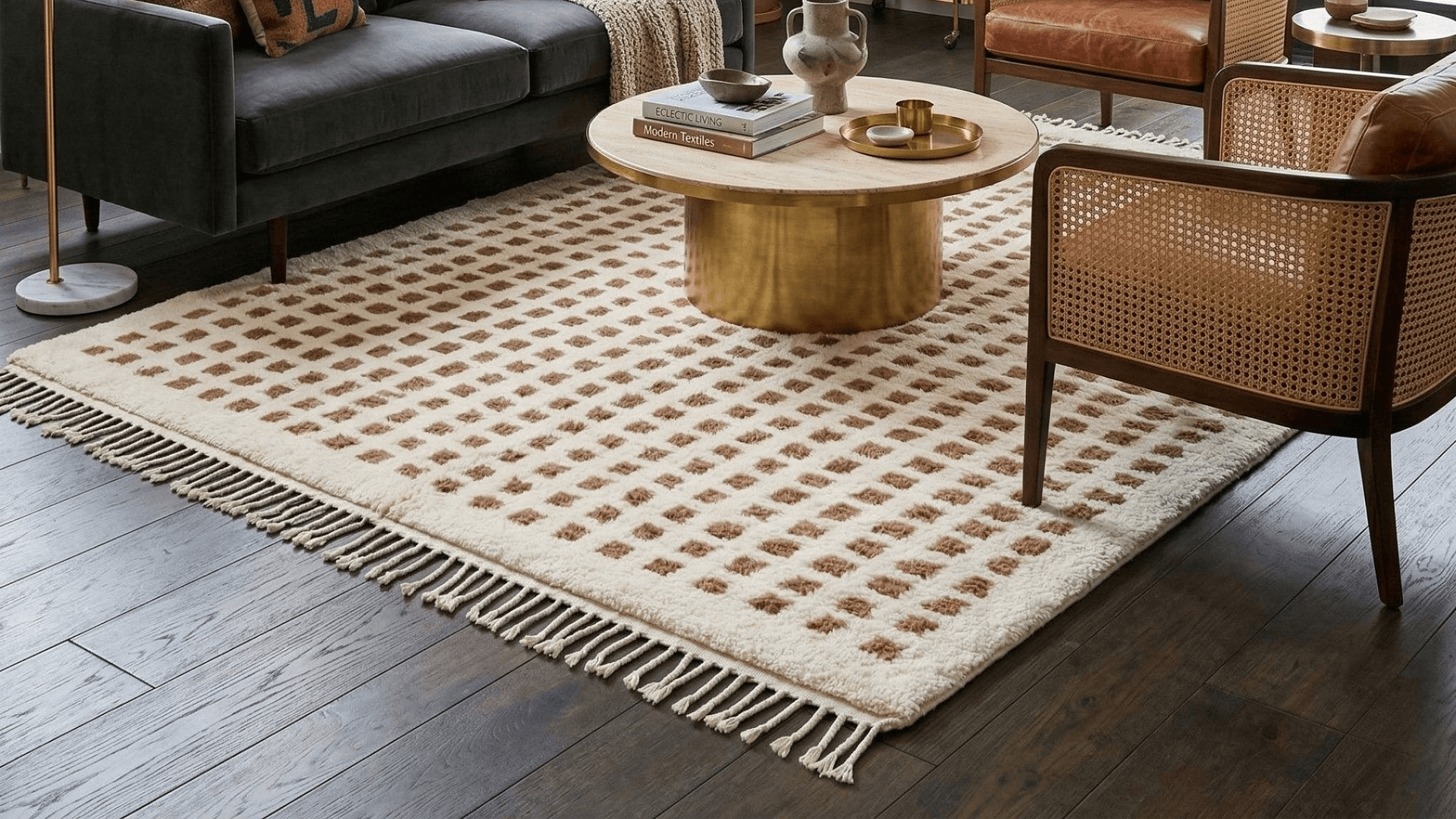 Handmade Wool Rug Beni Ourain  Boho Living Room Decor