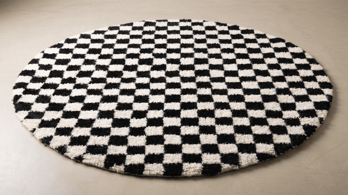 Black Checkered Round Beni Ourain Rug