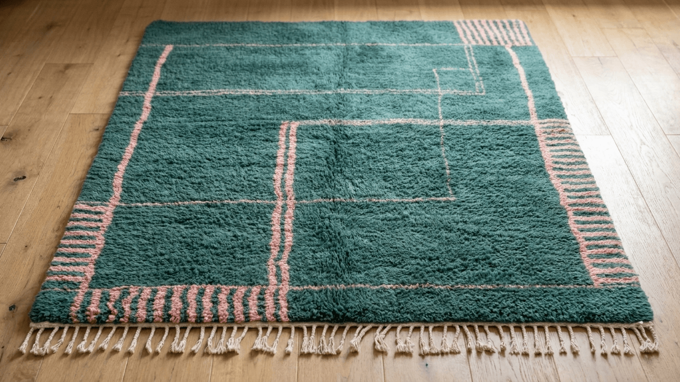 Green Pink Grid Beni Ourain Rug