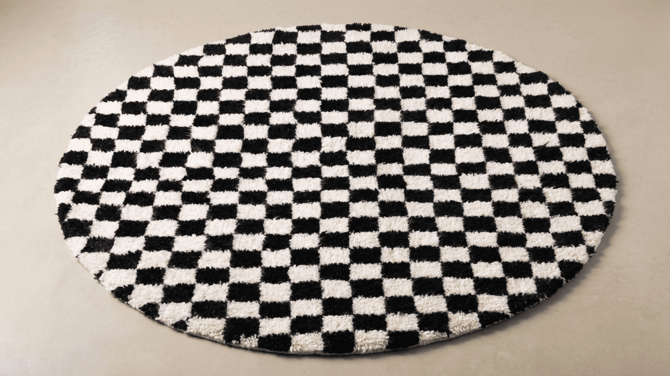 Black Checkered Round Beni Ourain Rug