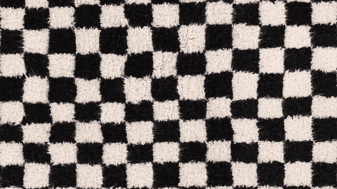 Black Checkered Round Beni Ourain Rug