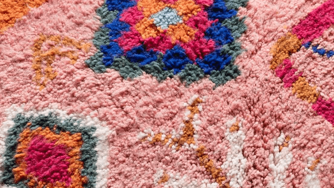 Pink Round Geometric Beni Ourain Rug