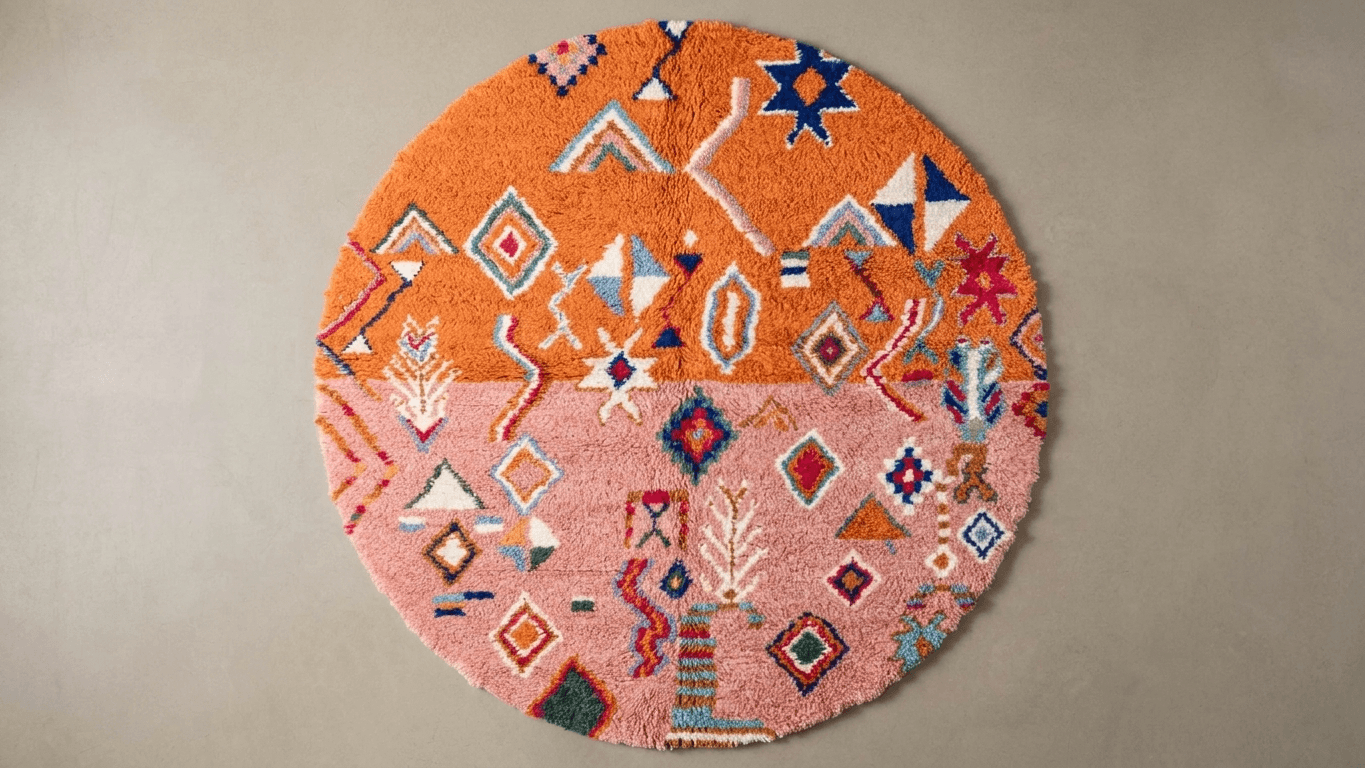 Pink Round Geometric Beni Ourain Rug
