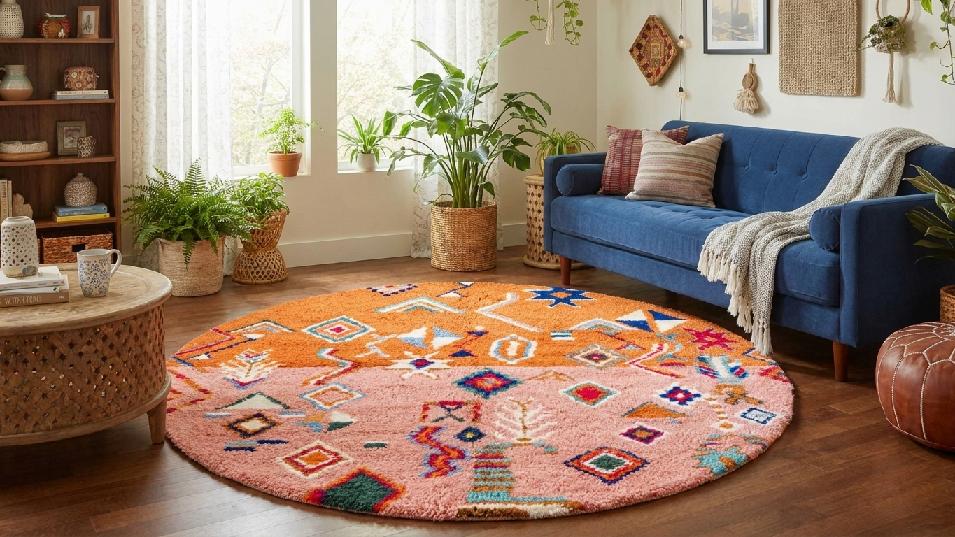 Handmade Wool Beni Ourain Rug Boho Living Room Decor