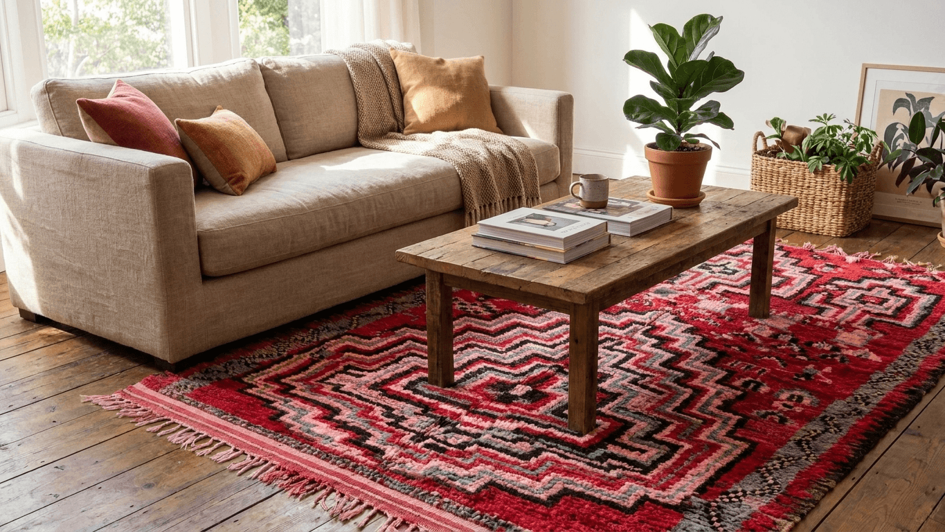Handmade Wool Boujad Rug Custom Size Boho Living Room Decor