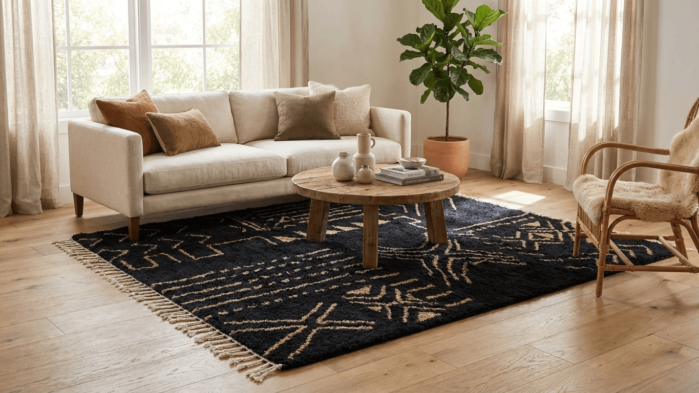 Black Linear Beni Ourain Rug