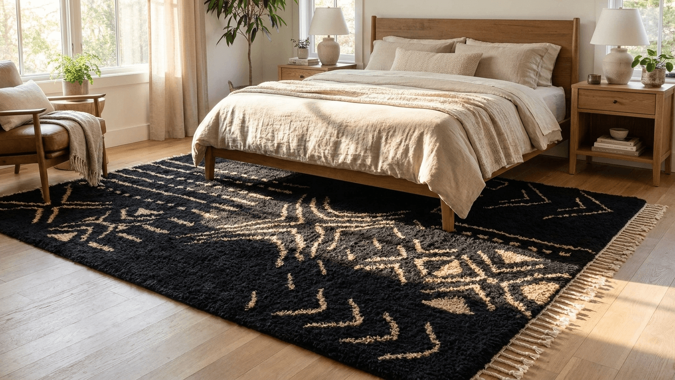 Black Linear Beni Ourain Rug