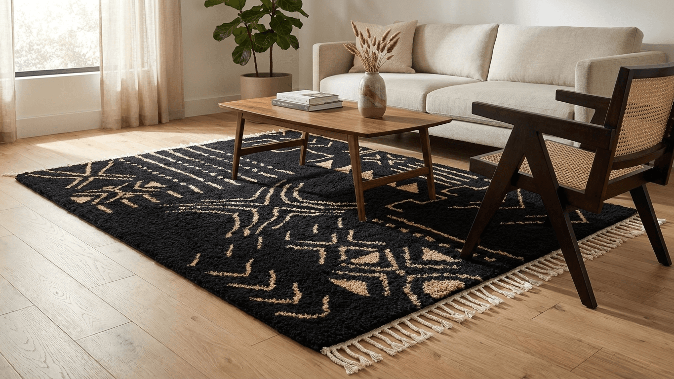 Black Linear Beni Ourain Rug