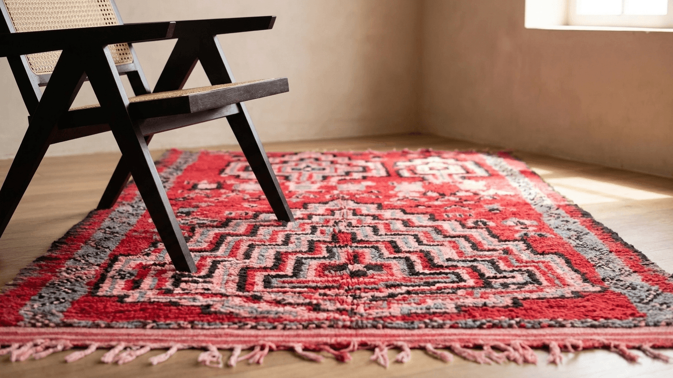 Handmade Wool Boujad Rug Custom Size Boho Living Room Decor
