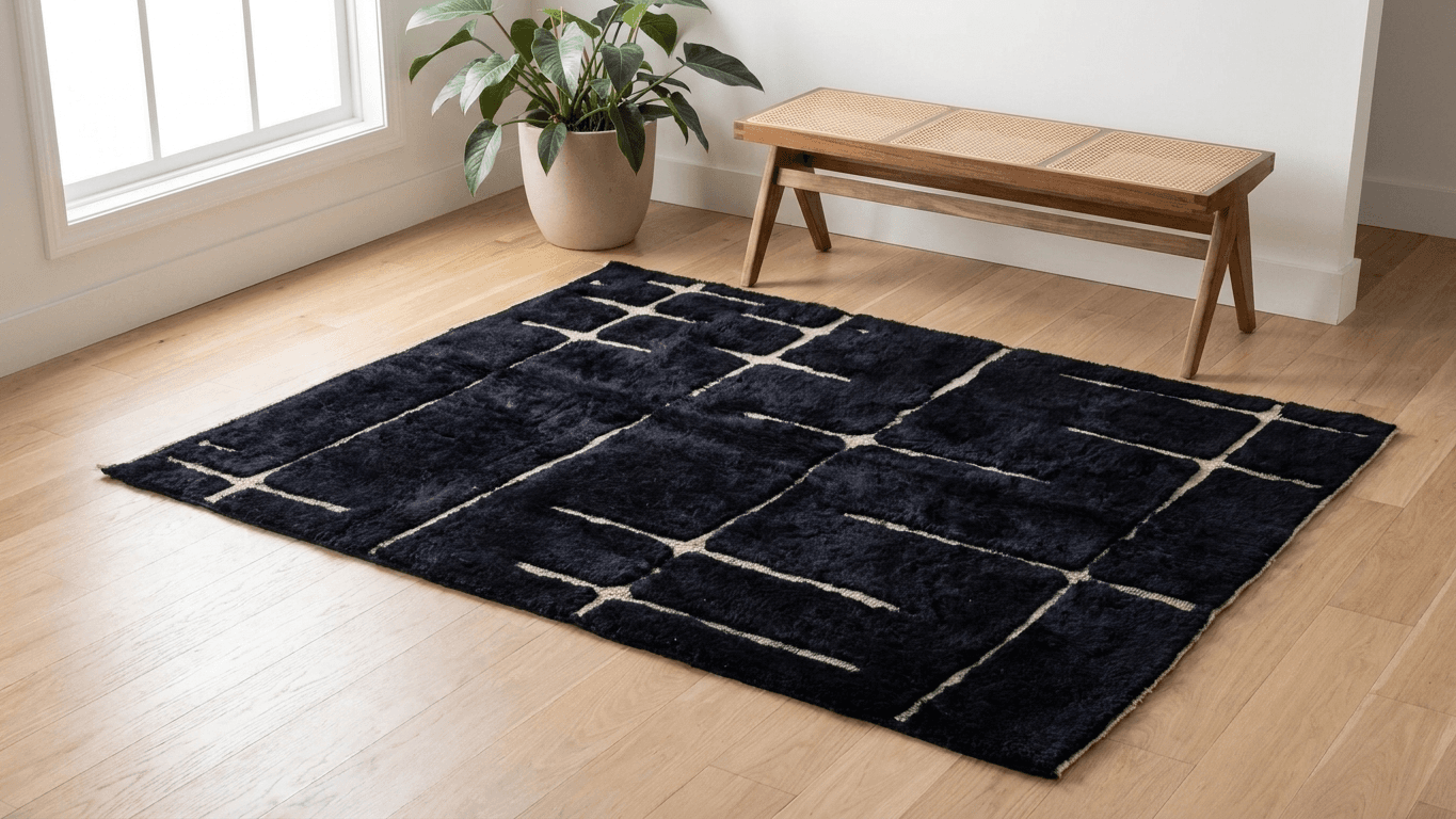 Handmade Wool Beni Mrirt Rug - Boho Custom Size for Living Room Decor