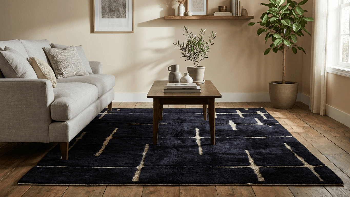 Handmade Wool Beni Mrirt Rug - Boho Custom Size for Living Room Decor