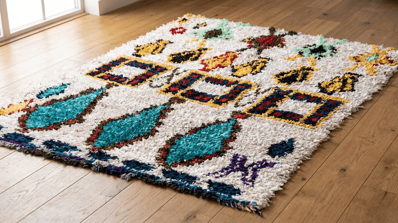 Handmade Wool Boucherouite Rug Custom Size Boho Living Room Decor