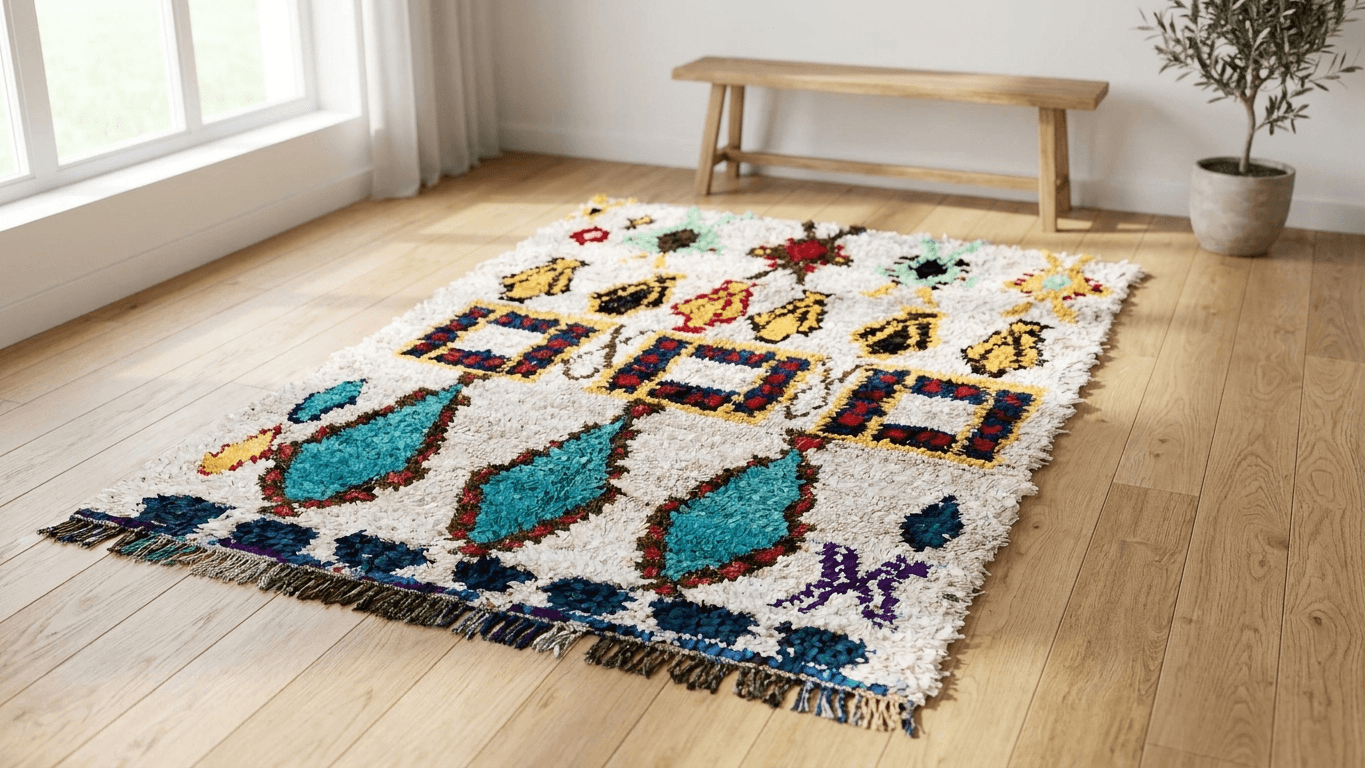Handmade Wool Boucherouite Rug Custom Size Boho Living Room Decor