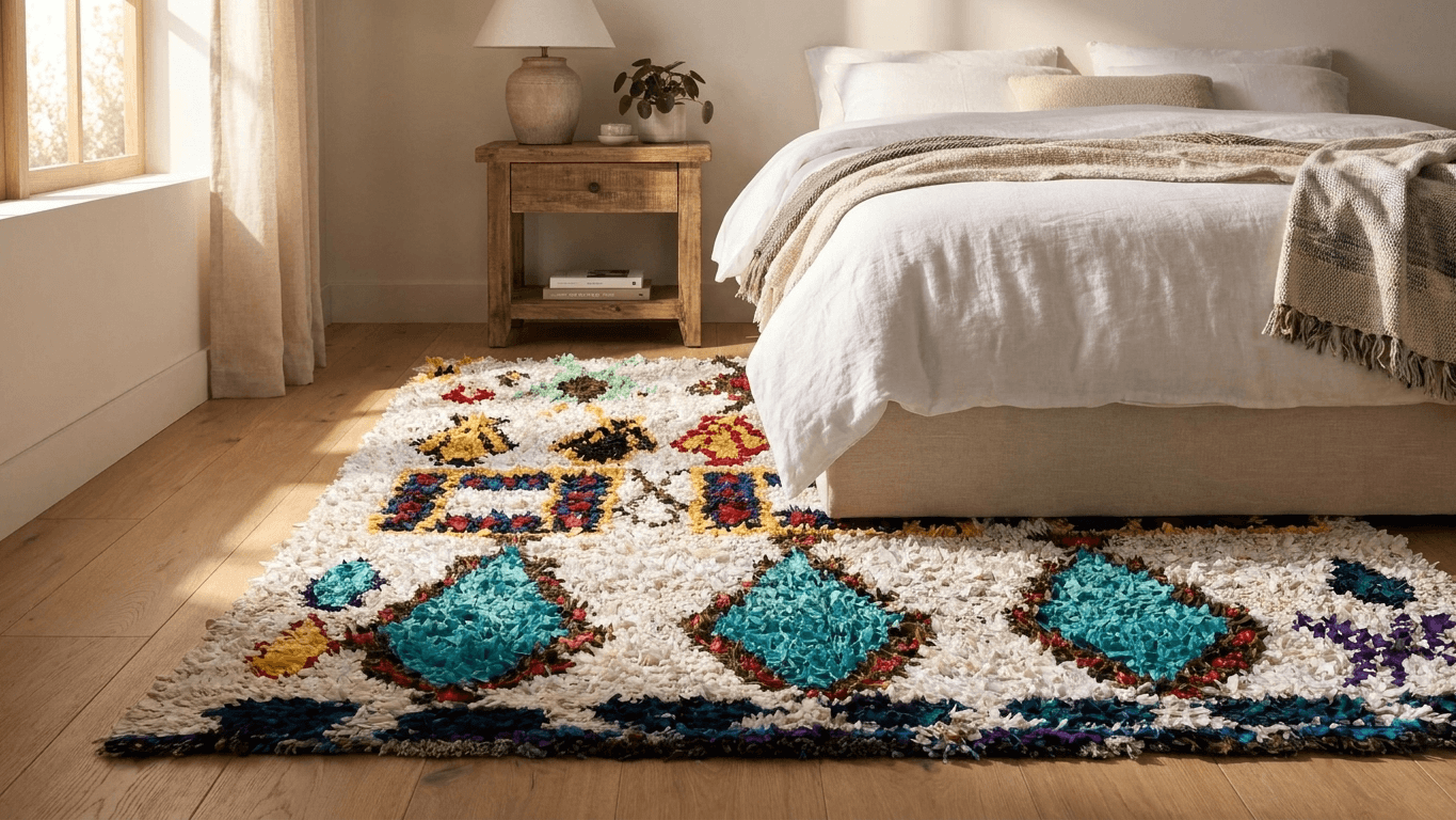 Handmade Wool Boucherouite Rug Custom Size Boho Living Room Decor