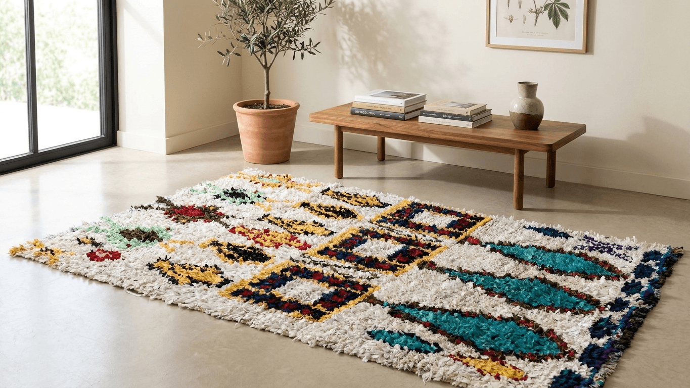 Handmade Wool Boucherouite Rug Custom Size Boho Living Room Decor