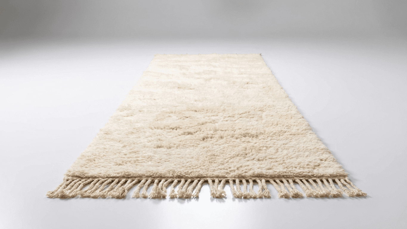 Moroccan Rug Handmade Wool - Ivory Neutral Runner Boho Minimalist Area Rug for Bedroom Hallway Beni Mrirt