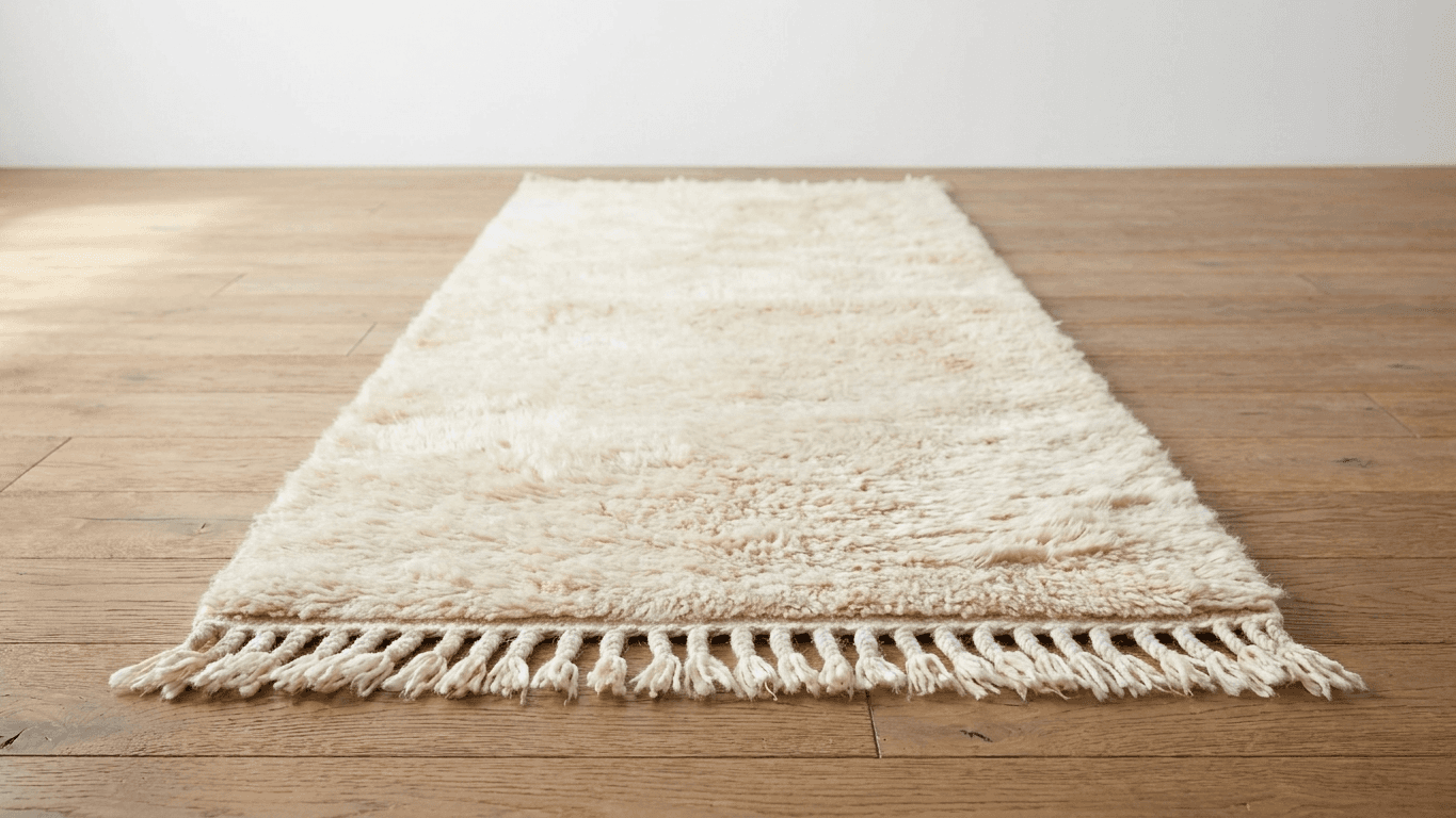 Moroccan Rug Handmade Wool - Ivory Neutral Runner Boho Minimalist Area Rug for Bedroom Hallway Beni Mrirt