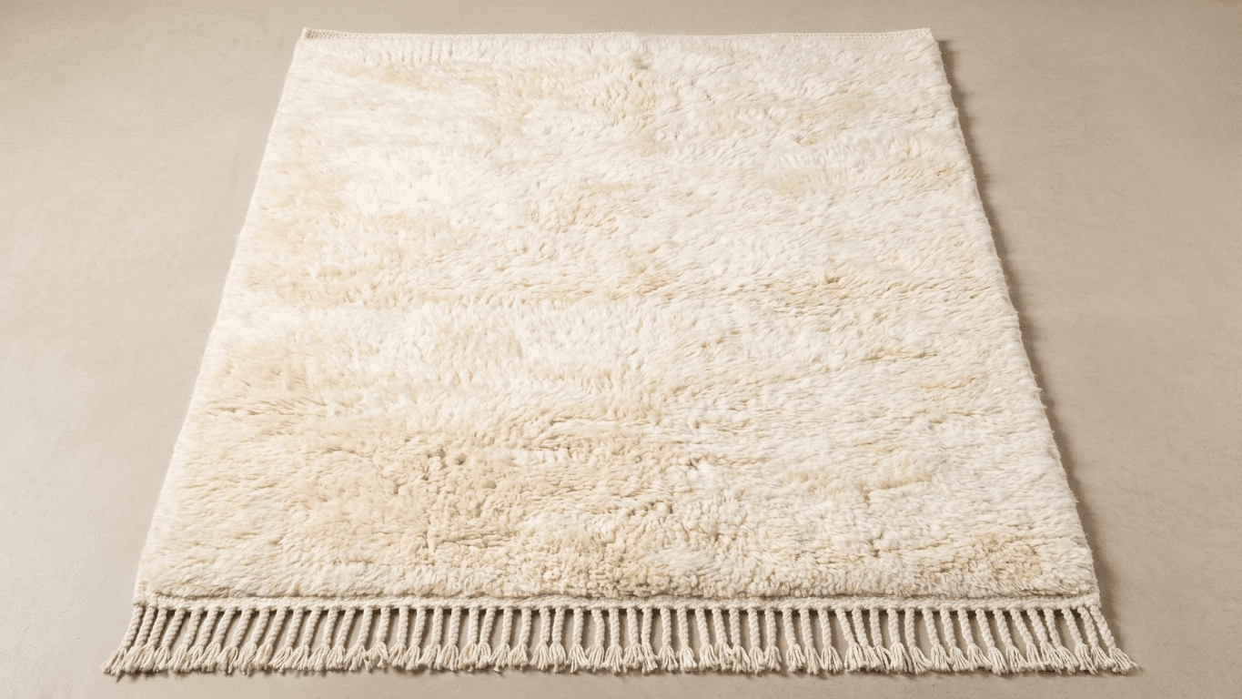 Moroccan Rug Handmade Wool - Ivory Neutral Runner Boho Minimalist Area Rug for Bedroom Hallway Beni Mrirt