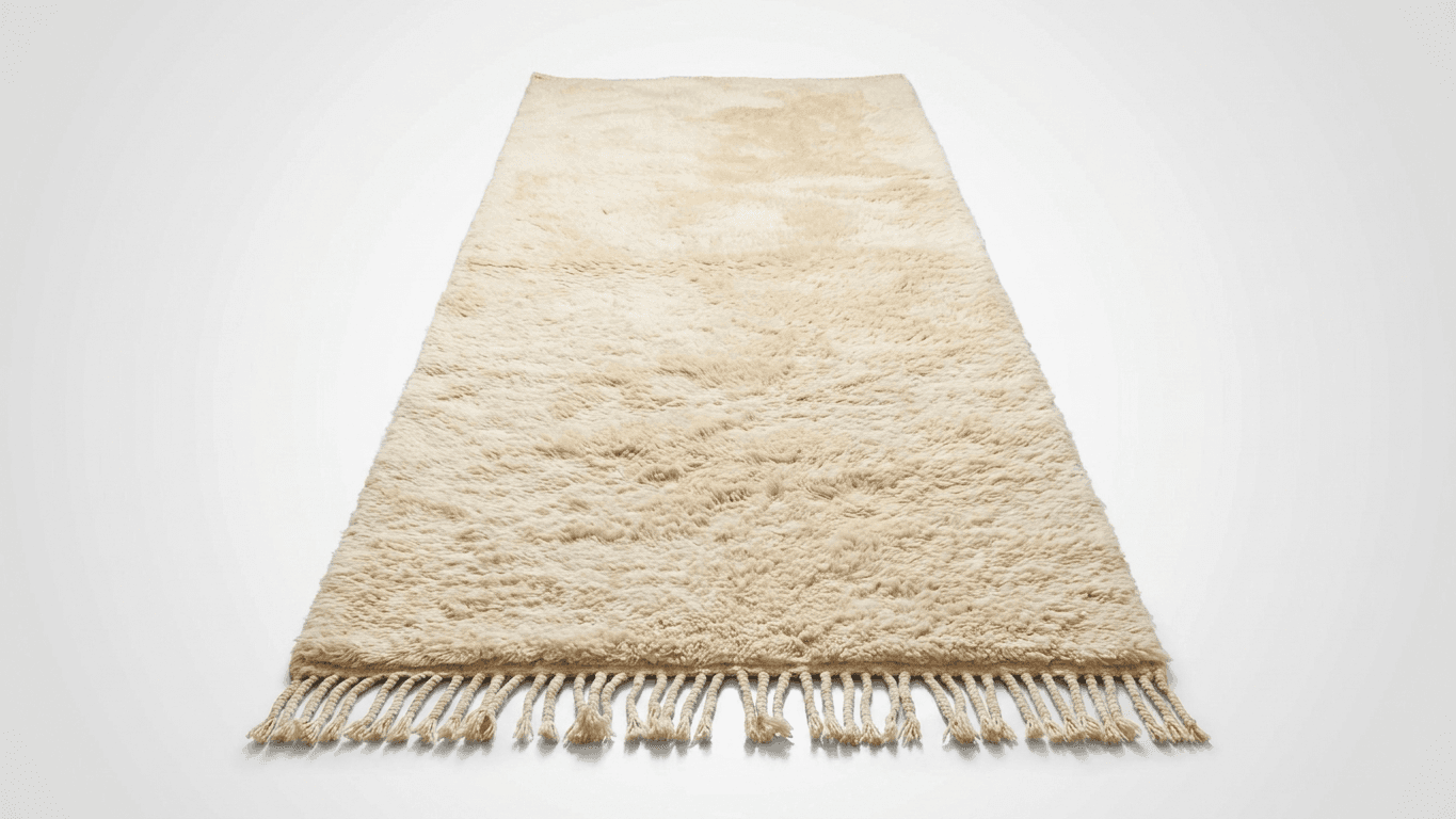 Moroccan Rug Handmade Wool - Ivory Neutral Runner Boho Minimalist Area Rug for Bedroom Hallway Beni Mrirt