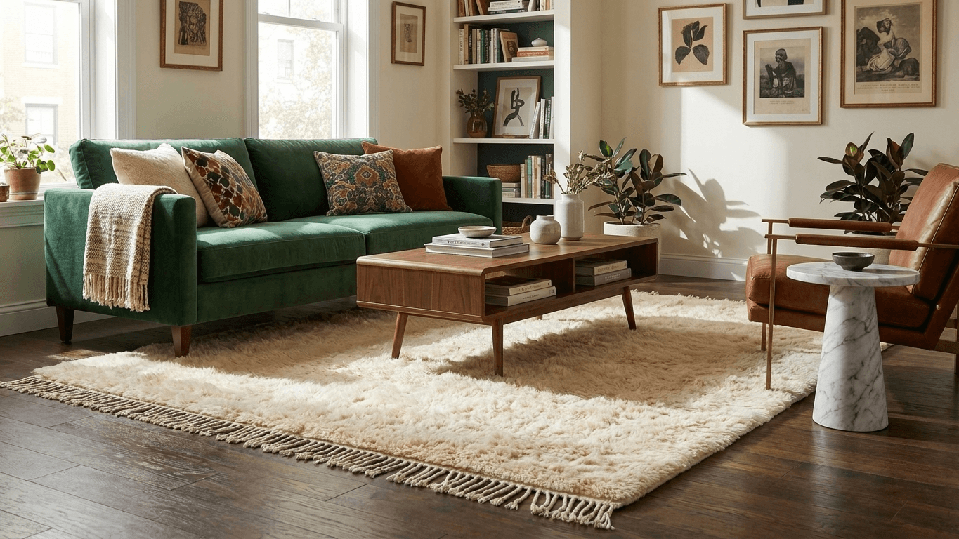 Handmade Beni Mrirt Wool Rug  Boho Decor Living Room