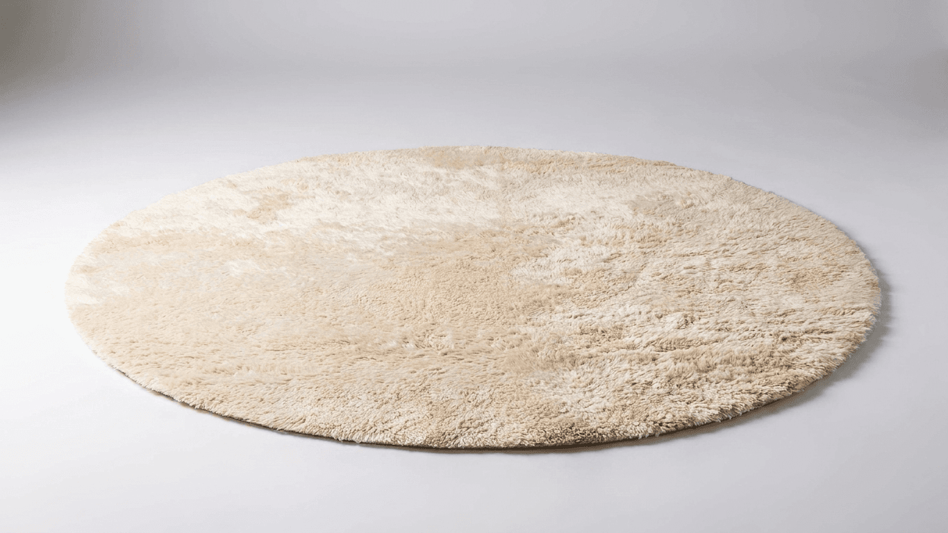 Moroccan Rug Handmade Wool  Round - Ivory Neutral Plush Boho Area Rug for Living Room Bedroom Beni Mrirt