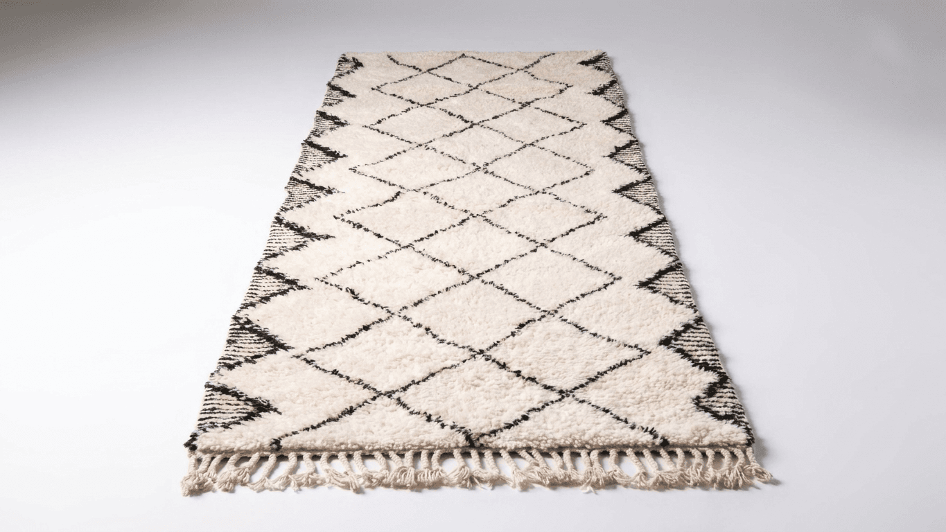 Neutral Geometric Runner Beni Ourain Rug