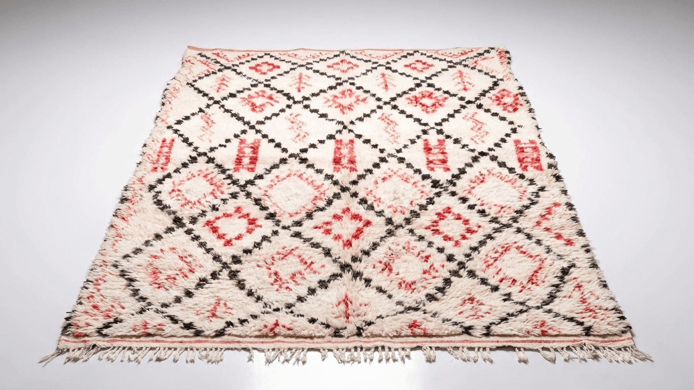 Ivory Red Geometric Beni Ourain Rug