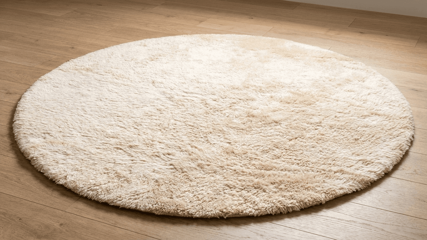 Moroccan Rug Handmade Wool  Round - Ivory Neutral Plush Boho Area Rug for Living Room Bedroom Beni Mrirt