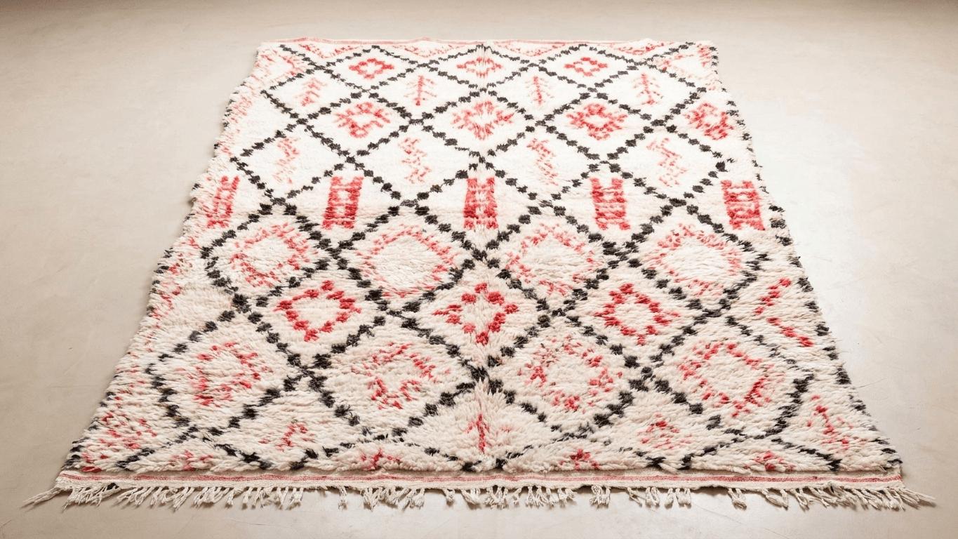 Ivory Red Geometric Beni Ourain Rug