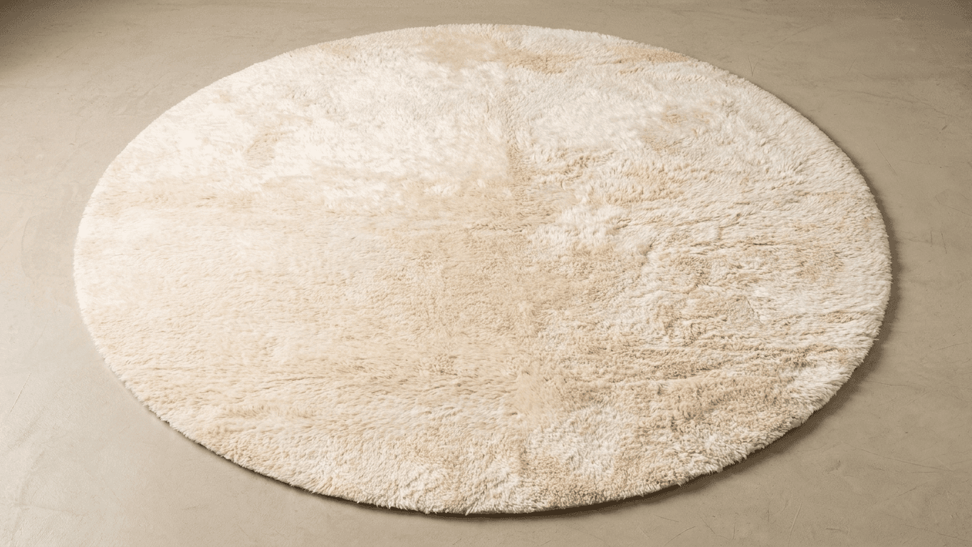Moroccan Rug Handmade Wool  Round - Ivory Neutral Plush Boho Area Rug for Living Room Bedroom Beni Mrirt