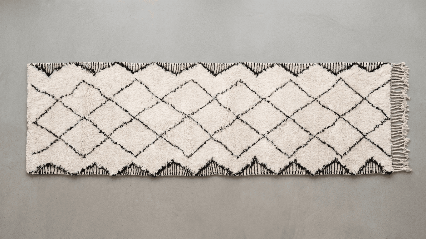 Neutral Geometric Runner Beni Ourain Rug