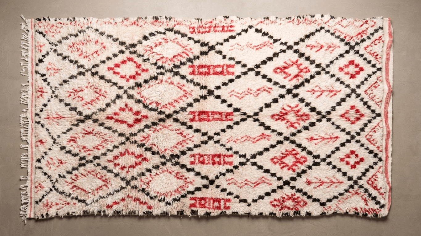 Ivory Red Geometric Beni Ourain Rug