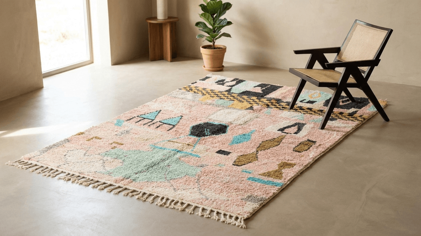 Handmade Wool Boujad Rug Boho Decor Custom Size