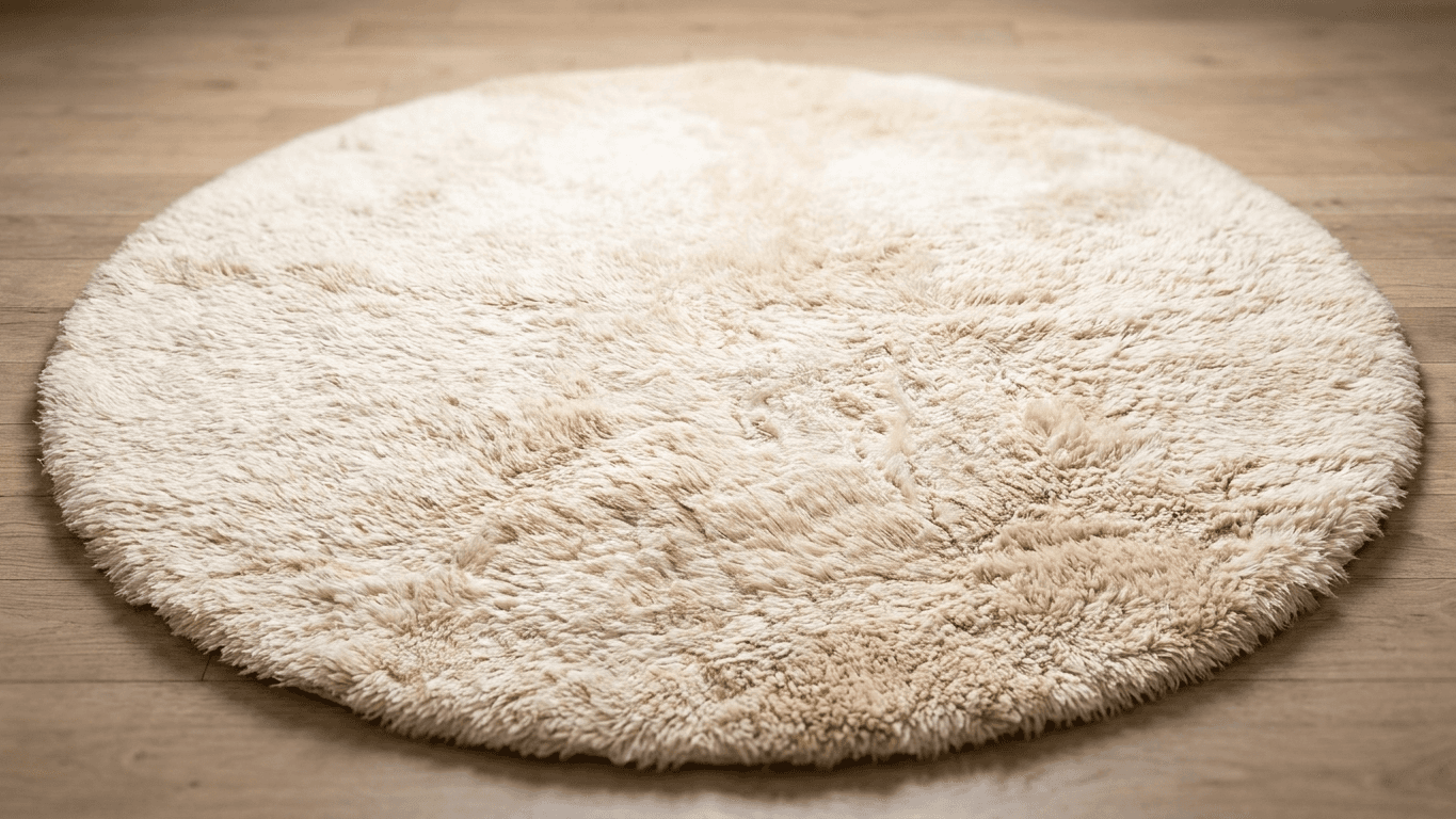 Moroccan Rug Handmade Wool  Round - Ivory Neutral Plush Boho Area Rug for Living Room Bedroom Beni Mrirt